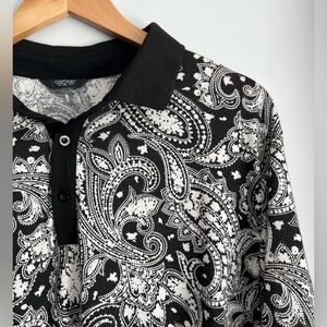 Rockabilly Mens XLarge Coofandy Paisley Print Polo Shirt Black And White XL